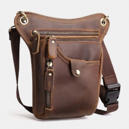 Herre Retro Ægte Læder Taske Med Flere Lommer Outdoor Sport 6.5 Tommer Telefontaske Lynlås Crossbody-tasker Skuldertaske