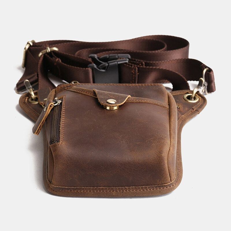 Herre Retro Ægte Læder Taske Med Flere Lommer Outdoor Sport 6.5 Tommer Telefontaske Lynlås Crossbody-tasker Skuldertaske