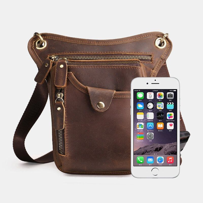 Herre Retro Ægte Læder Taske Med Flere Lommer Outdoor Sport 6.5 Tommer Telefontaske Lynlås Crossbody-tasker Skuldertaske