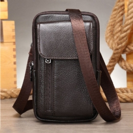 Herre Retro Dobbeltlags Kohud-taljetaske Casual Slidbestandig 6.5 Tommer Telefontaske Bæltetaske Crossbody-taske Skuldertaske