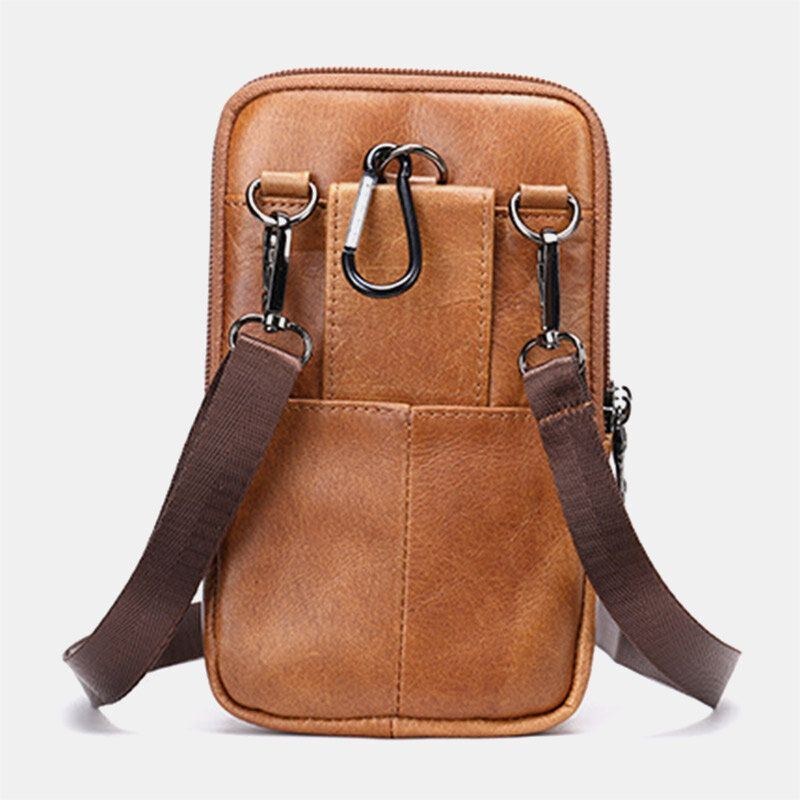 Herre Retro Dobbeltlags Kohud-taljetaske Casual Slidbestandig 6.5 Tommer Telefontaske Bæltetaske Crossbody-taske Skuldertaske