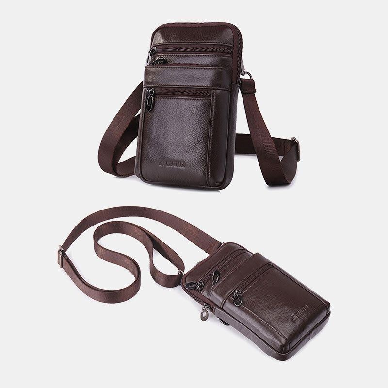 Herre Vintage Ægte Læder Taljetaske 7 Tommer Telefontaske Crossbody Taske Skuldertaske