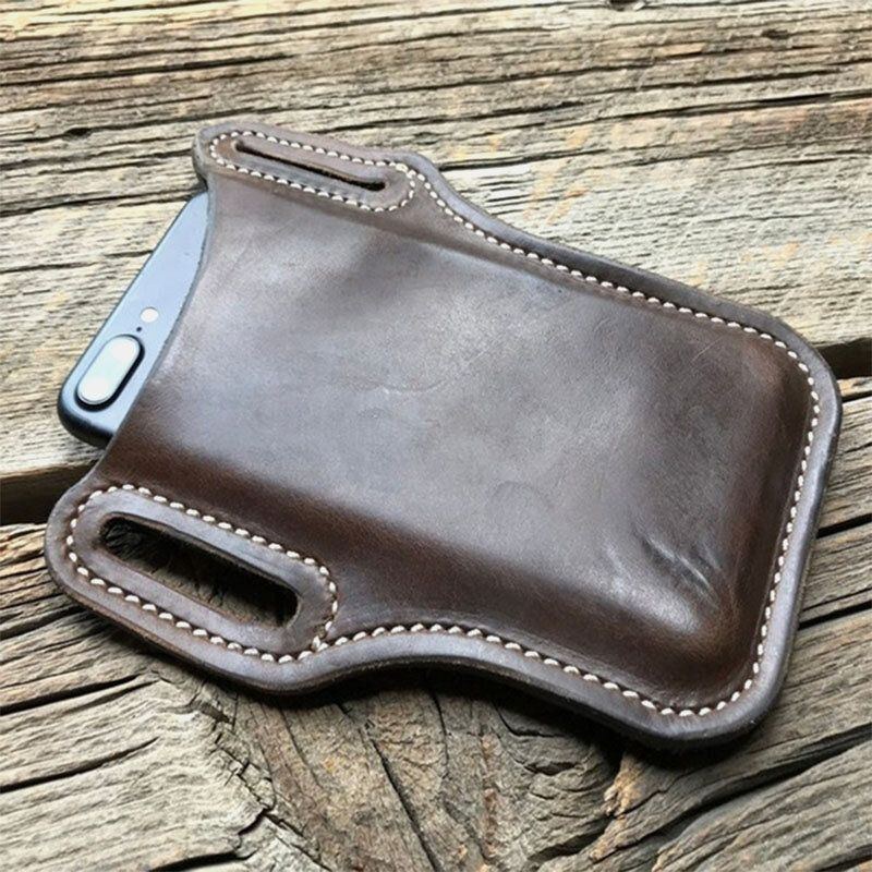 Herre Vintage Casual Ægte Læder Fanny Pack 6.3/7.2 Tommer Telefontaske Taljetaske Læderbæltetaske Pung