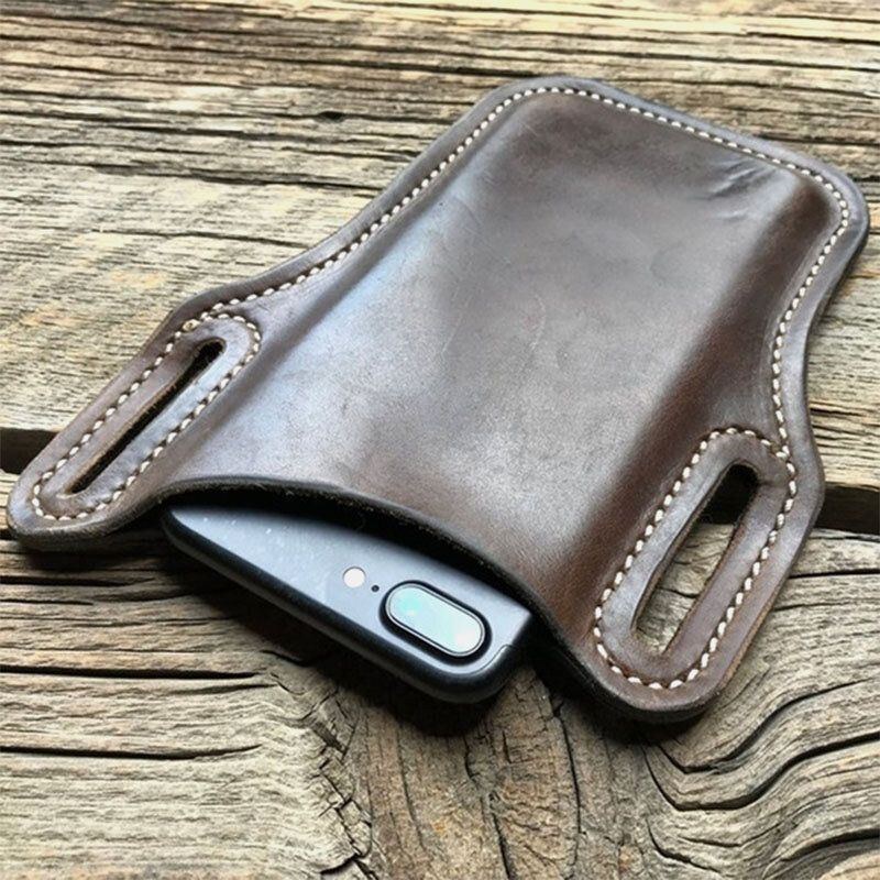 Herre Vintage Casual Ægte Læder Fanny Pack 6.3/7.2 Tommer Telefontaske Taljetaske Læderbæltetaske Pung