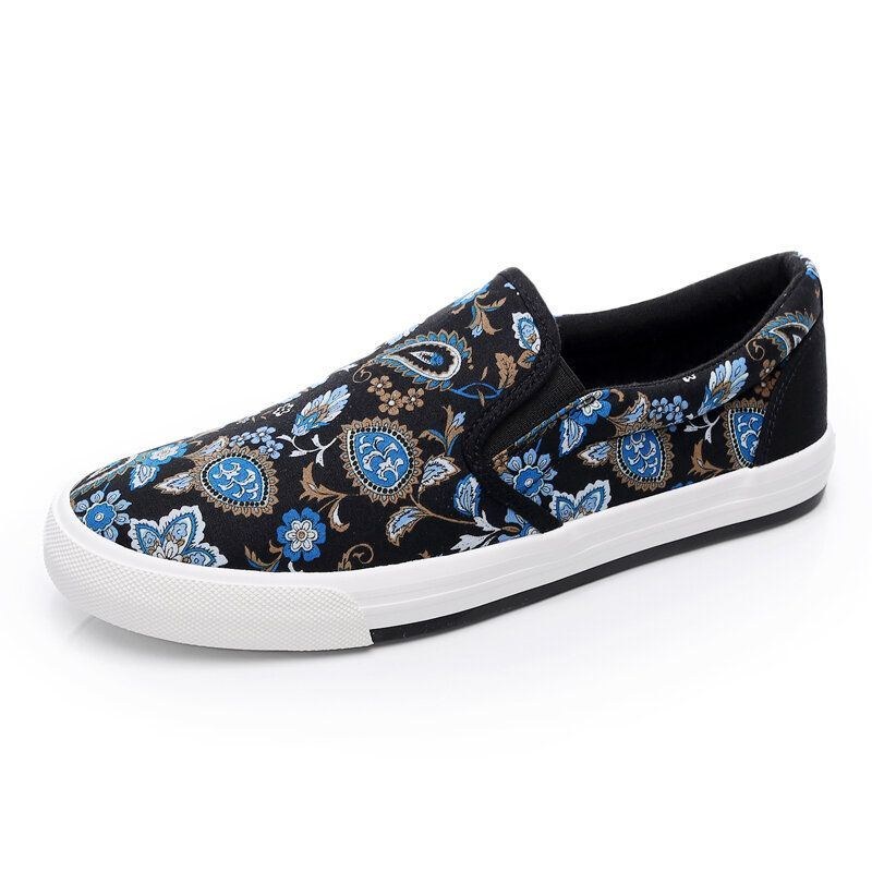 Herre Canvas Åndbar Slip On Soft Mønster Casual Court Sko