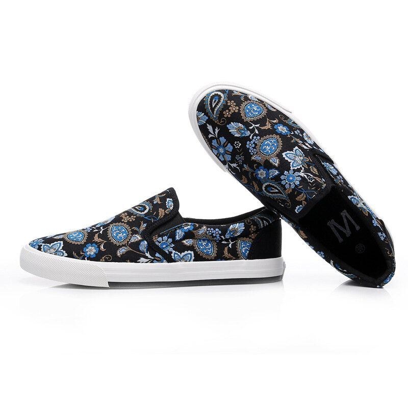 Herre Canvas Åndbar Slip On Soft Mønster Casual Court Sko