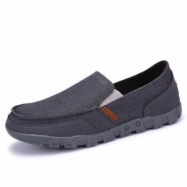 Herre Casual Canvas Slip On Bløde Åndbare Udendørs Lejligheder