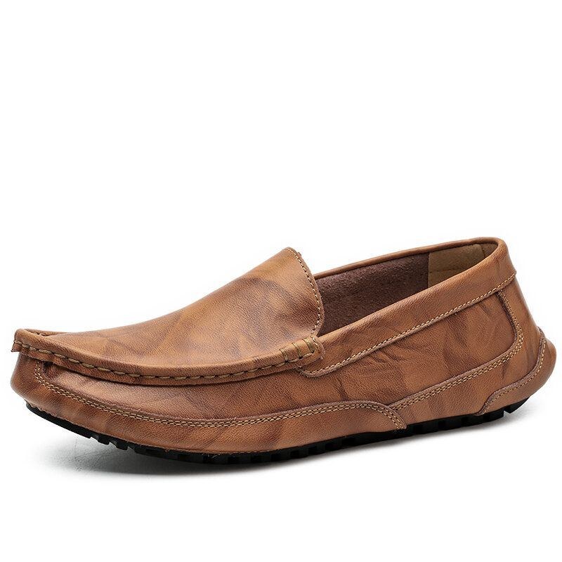 Herre Comfy Læder Loafers Skridsikker Blød Sål Casual Slip-on Flade Sko