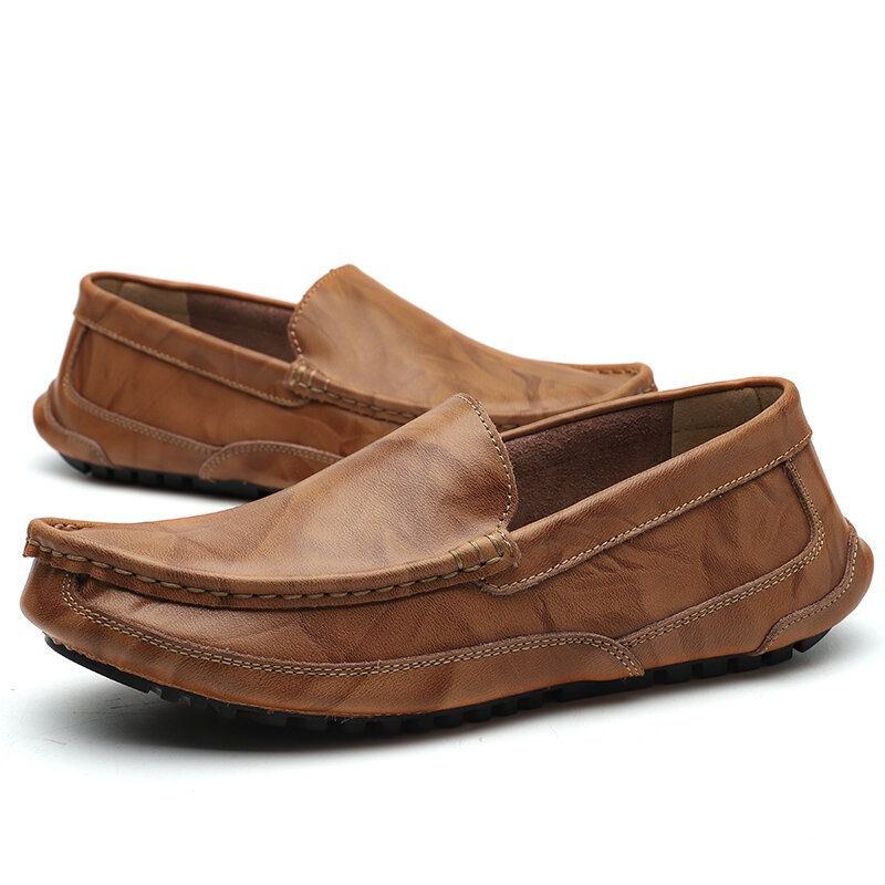 Herre Comfy Læder Loafers Skridsikker Blød Sål Casual Slip-on Flade Sko