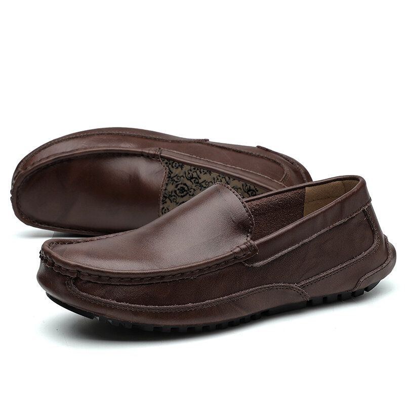 Herre Comfy Læder Loafers Skridsikker Blød Sål Casual Slip-on Flade Sko