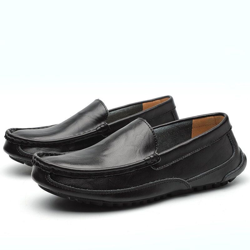 Herre Comfy Læder Loafers Skridsikker Blød Sål Casual Slip-on Flade Sko