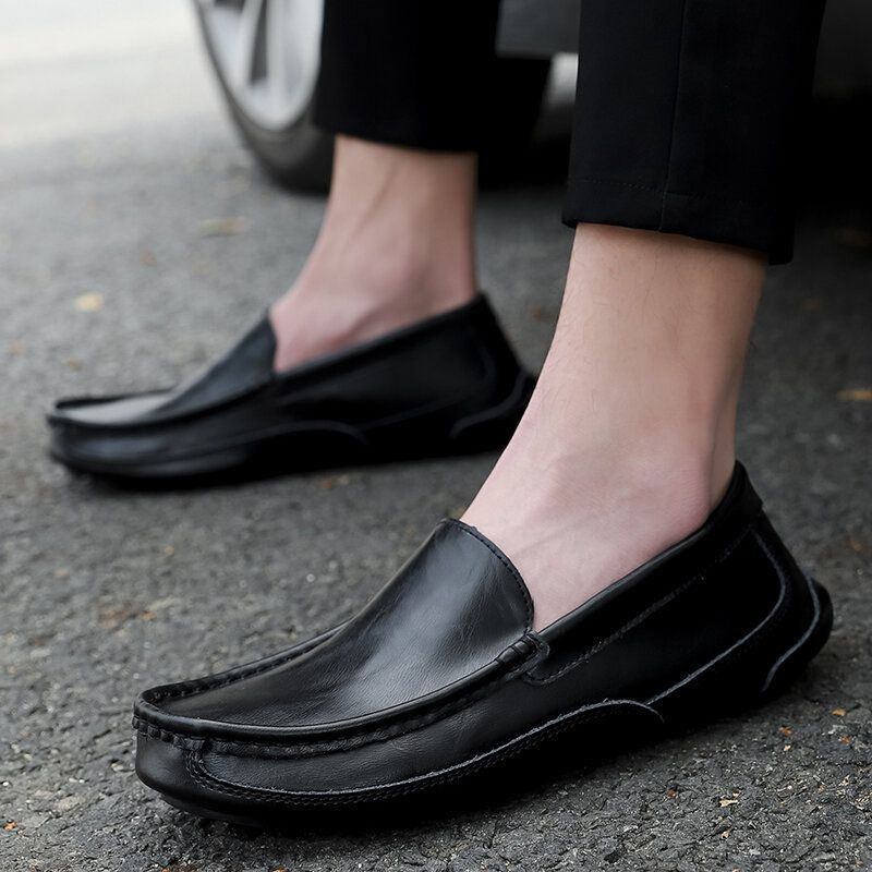 Herre Comfy Læder Loafers Skridsikker Blød Sål Casual Slip-on Flade Sko