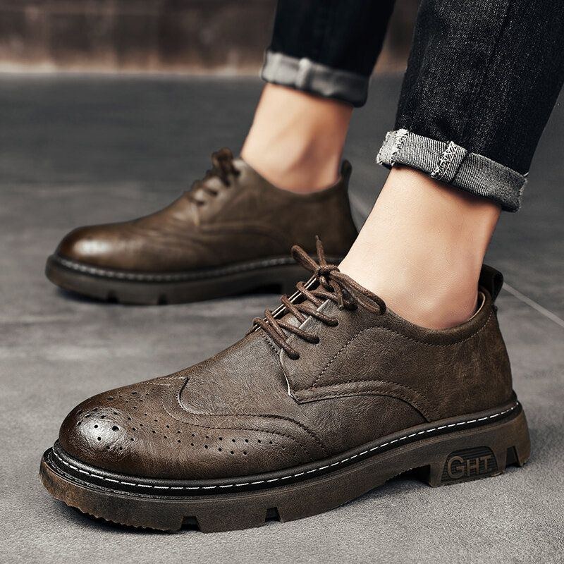 Herre Comfy Rund Tå Snørebånd Oxfords Brogue Casual Sko