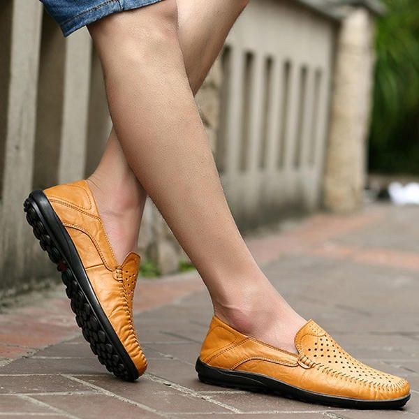 Herre Flats Casual Outdoor Læder Slip-on Hollow Out Flats Sko