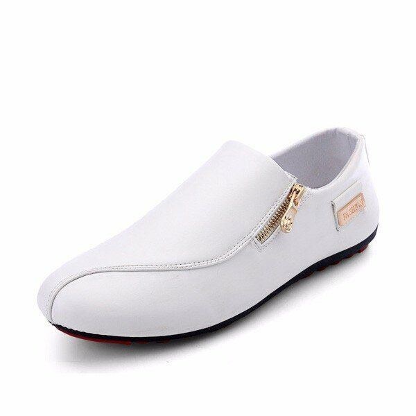 Herre Flats Shoes Slip On Casual Komfortabel Læder Lynlås Loafers Sko