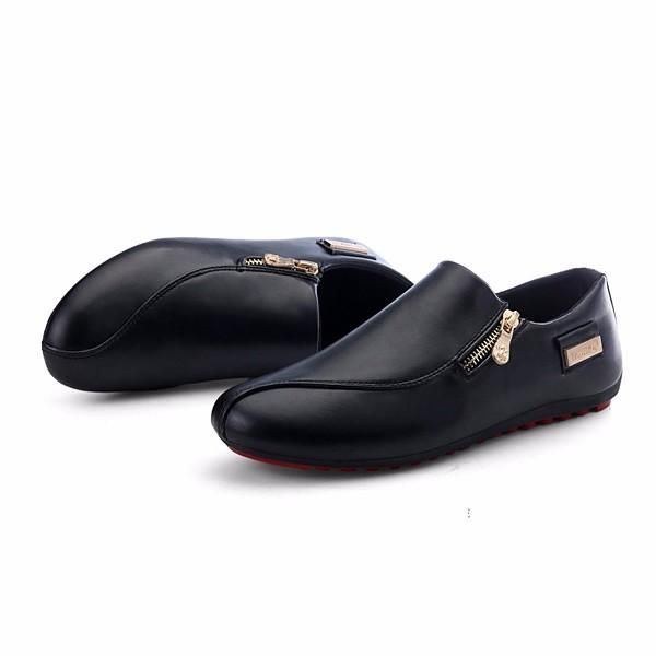 Herre Flats Shoes Slip On Casual Komfortabel Læder Lynlås Loafers Sko