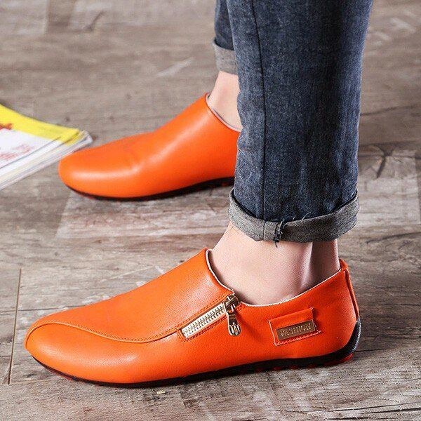 Herre Flats Shoes Slip On Casual Komfortabel Læder Lynlås Loafers Sko