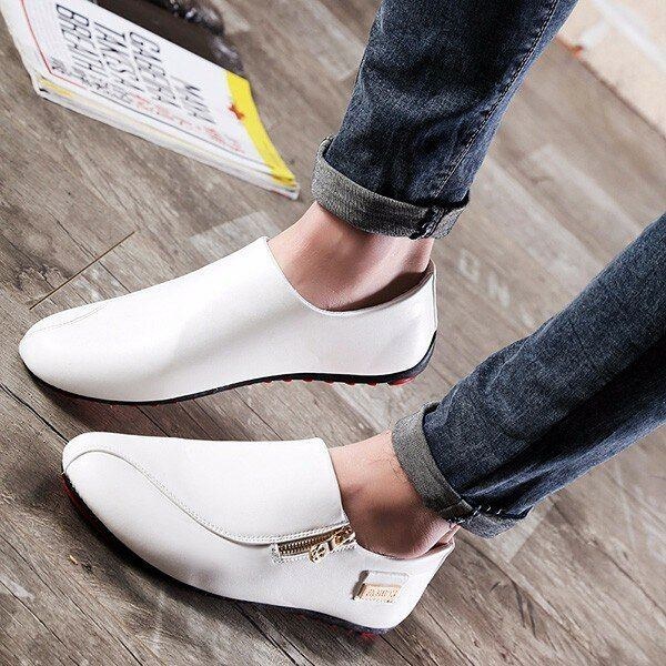 Herre Flats Shoes Slip On Casual Komfortabel Læder Lynlås Loafers Sko