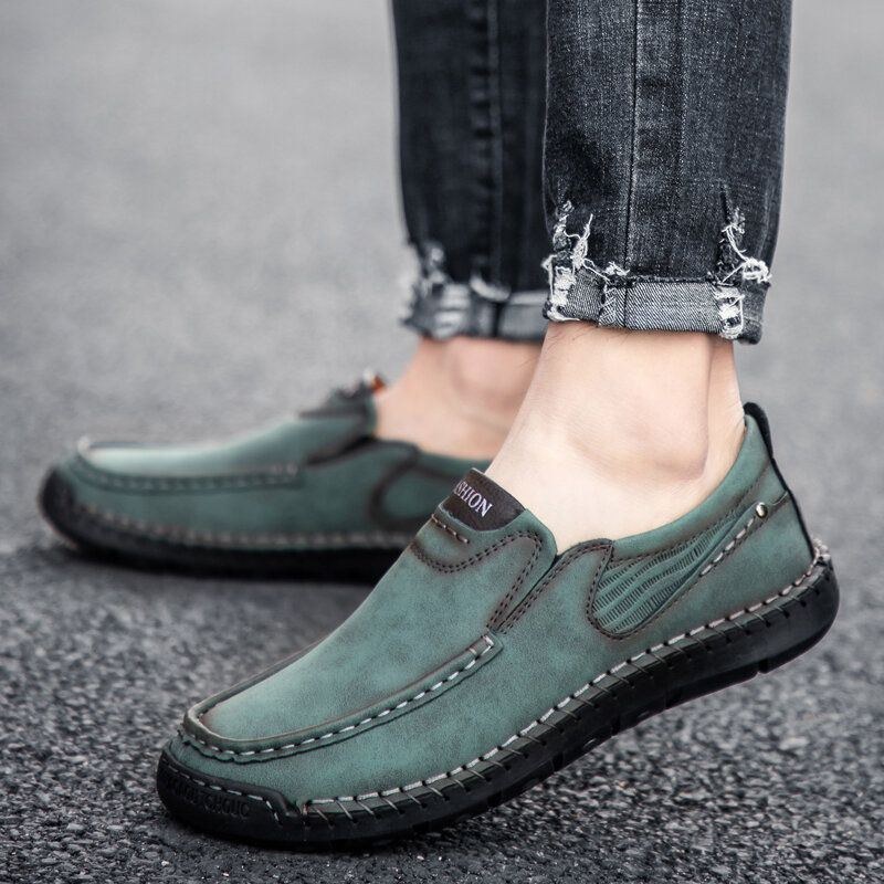 Herre Håndsømme Microfiber Læder Skridsikre Slip On Loafers