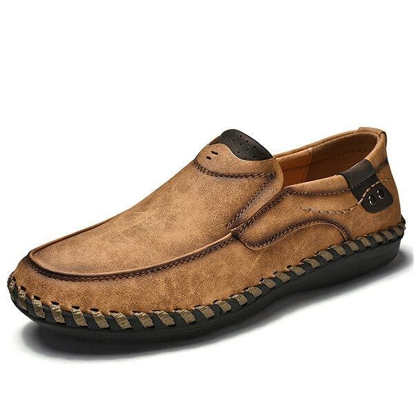 Herre Håndsyning Læder Slip On Soft Sole Casual Sko