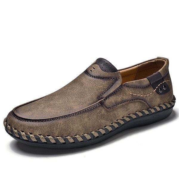 Herre Håndsyning Læder Slip On Soft Sole Casual Sko