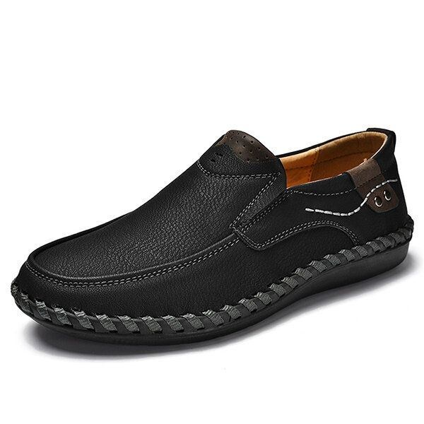 Herre Håndsyning Læder Slip On Soft Sole Casual Sko