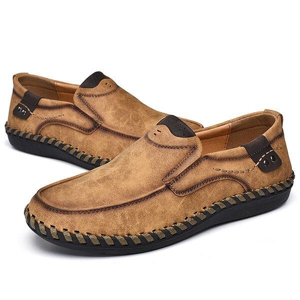 Herre Håndsyning Læder Slip On Soft Sole Casual Sko