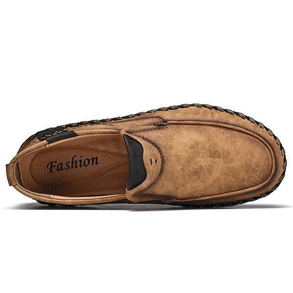 Herre Håndsyning Læder Slip On Soft Sole Casual Sko