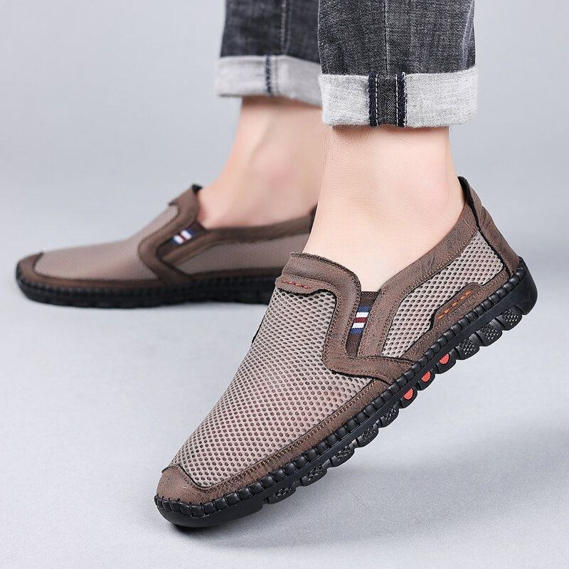 Herre Koskind Åndbar Mesh Udhulet Blød Bund Slip On Flat Casual Sko