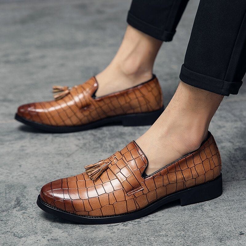 Herre Læder Åndbar Blød Sål Retro Crocodile Grain Slip On Casual Sko