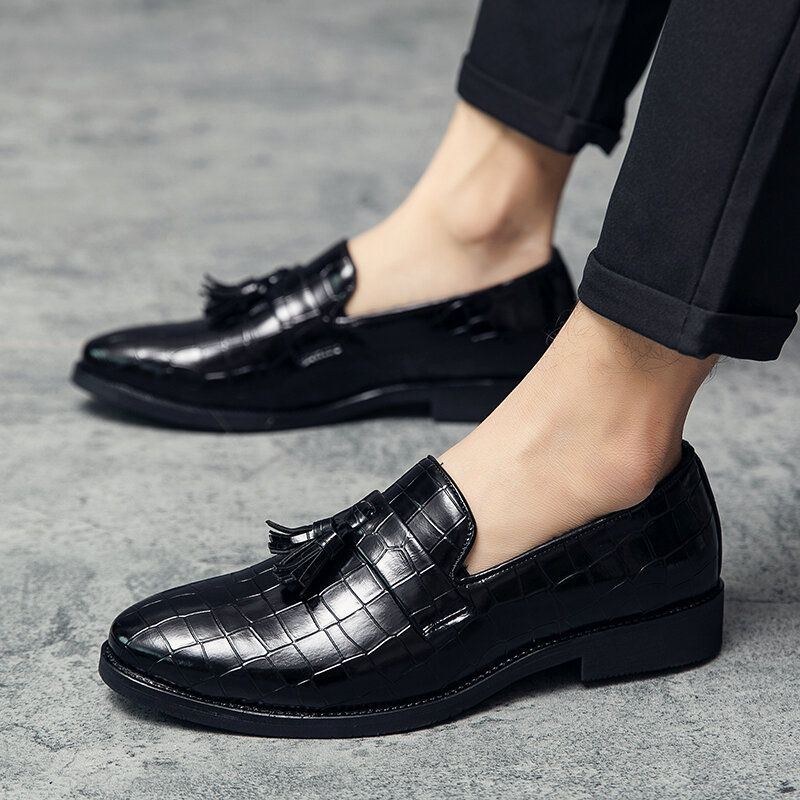 Herre Læder Åndbar Blød Sål Retro Crocodile Grain Slip On Casual Sko