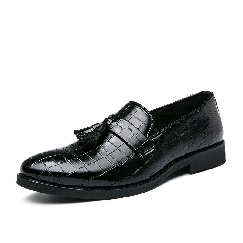 Herre Læder Åndbar Blød Sål Retro Crocodile Grain Slip On Casual Sko