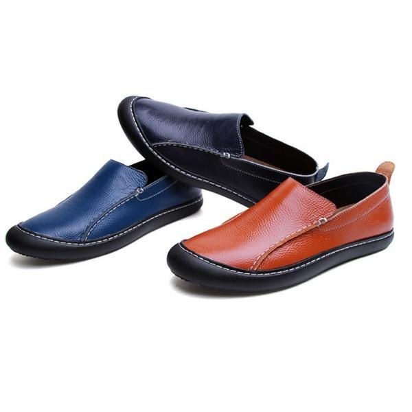 Herre Læder Casual Outdoor Slip On Soft Fashion Flat Loafers