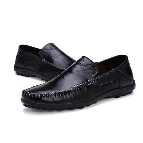 Herre Læder Flat Casual Blød Udendørs Åndbar Flats Loafers Sko