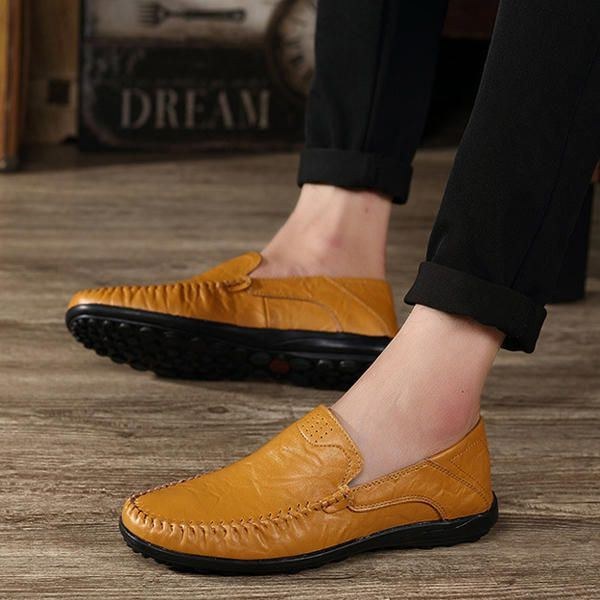 Herre Læder Flat Casual Blød Udendørs Åndbar Flats Loafers Sko