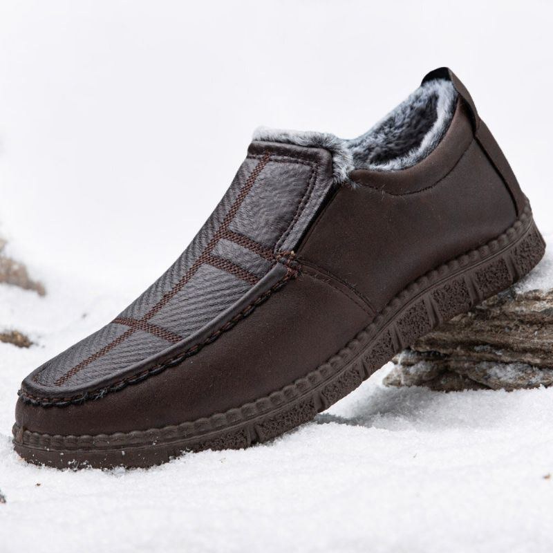 Herre Læder Skridsikker Varmforet Blød Sål Solid Komfortabel Slip On Outdoor Casual Snesko