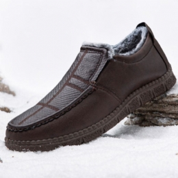 Herre Læder Skridsikker Varmforet Blød Sål Solid Komfortabel Slip On Outdoor Casual Snesko