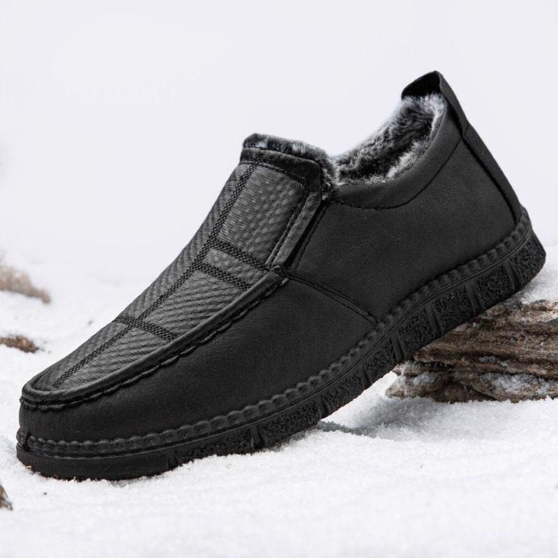 Herre Læder Skridsikker Varmforet Blød Sål Solid Komfortabel Slip On Outdoor Casual Snesko