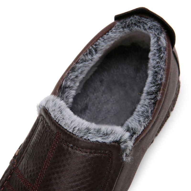 Herre Læder Skridsikker Varmforet Blød Sål Solid Komfortabel Slip On Outdoor Casual Snesko