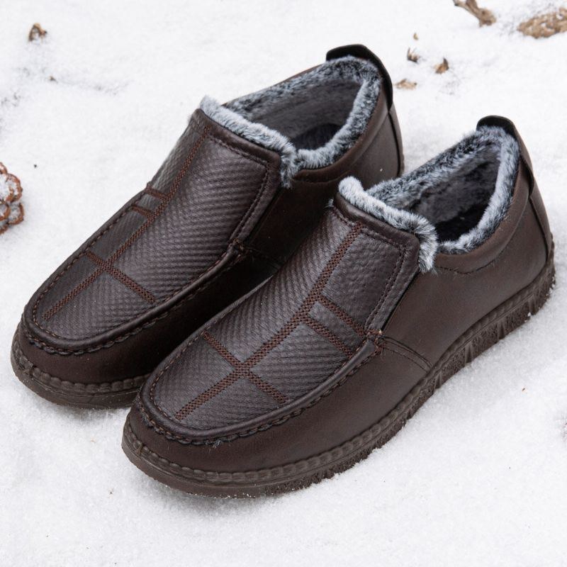 Herre Læder Skridsikker Varmforet Blød Sål Solid Komfortabel Slip On Outdoor Casual Snesko