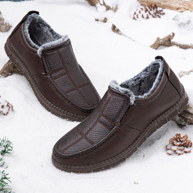 Herre Læder Skridsikker Varmforet Blød Sål Solid Komfortabel Slip On Outdoor Casual Snesko