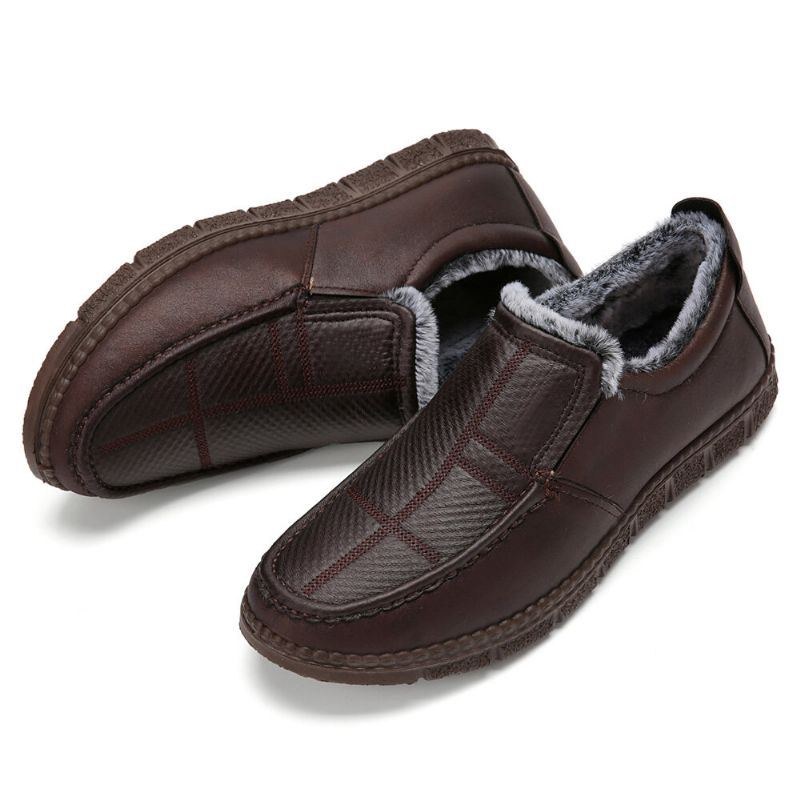 Herre Læder Skridsikker Varmforet Blød Sål Solid Komfortabel Slip On Outdoor Casual Snesko