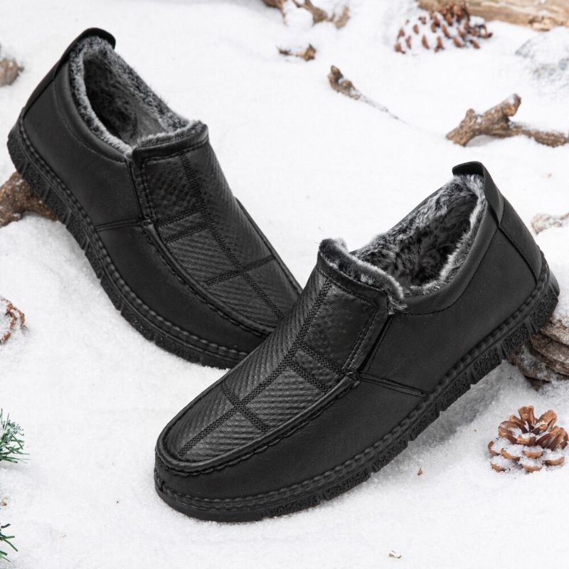 Herre Læder Skridsikker Varmforet Blød Sål Solid Komfortabel Slip On Outdoor Casual Snesko