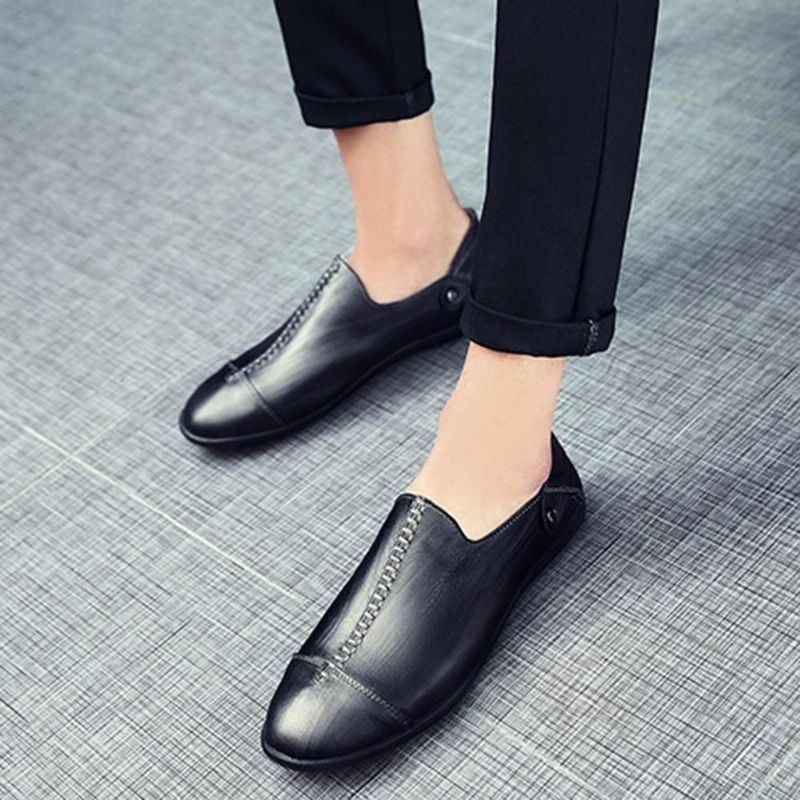 Herre Letvægts Ægte Læder Casual Slip On Flats