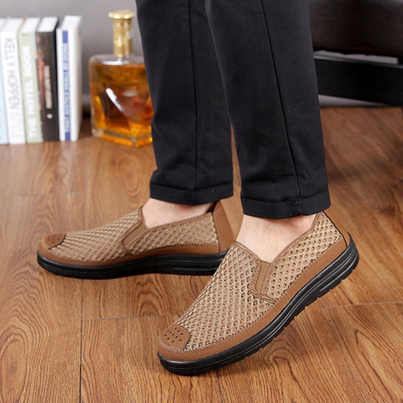 Herre Mesh Åndbar Skridsikker Behagelig Bund Slip On Old Peking Casual Sko