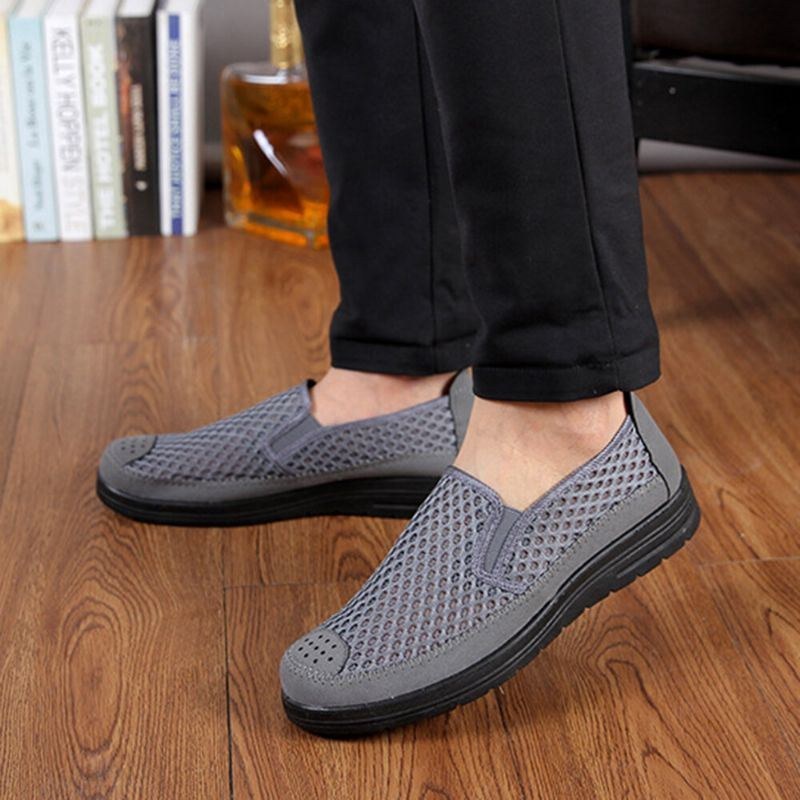 Herre Mesh Åndbar Skridsikker Behagelig Bund Slip On Old Peking Casual Sko