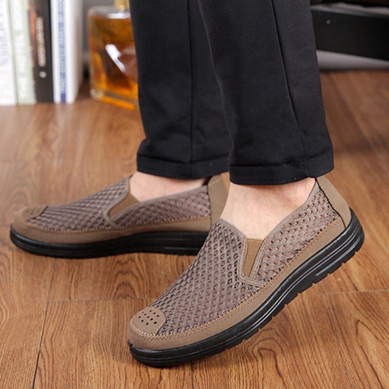 Herre Mesh Åndbar Skridsikker Behagelig Bund Slip On Old Peking Casual Sko