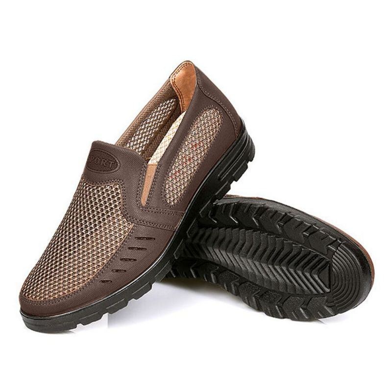 Herre Mesh Åndbar Udhulet Skridsikker Blød Sål Slip On Casual Sko