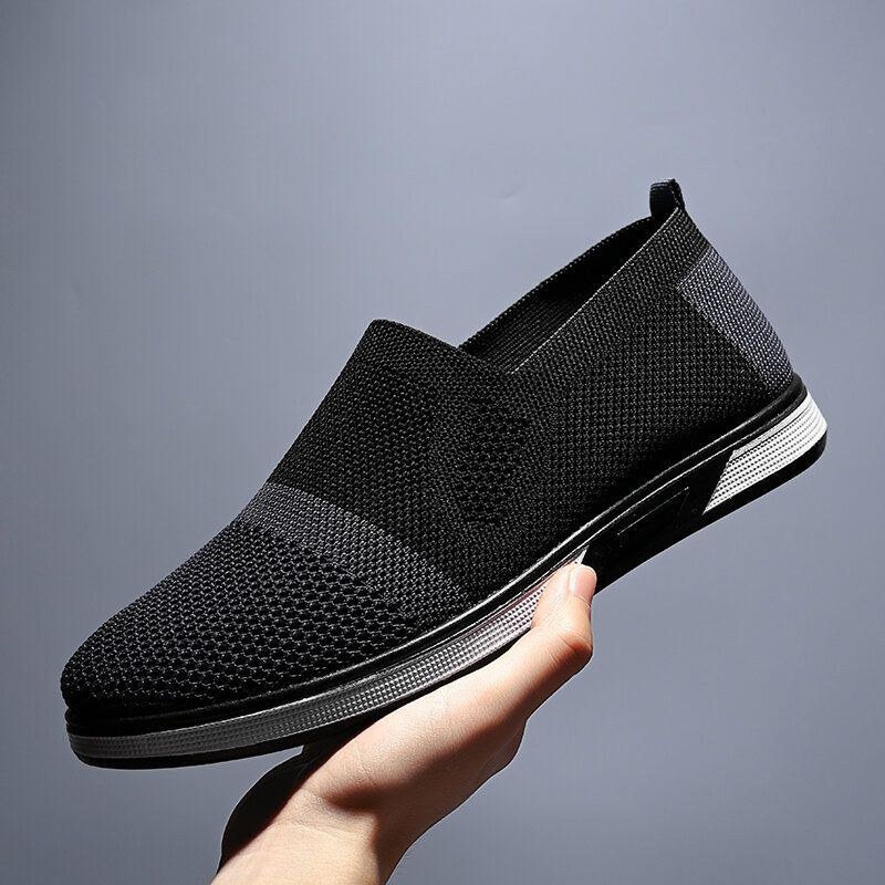 Herre Mesh Casual Sneakers Letvægts Åndbar Sneaker Casual Sportssko Strikket Behagelig Flad