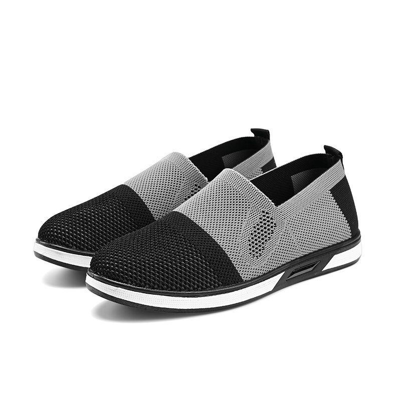 Herre Mesh Casual Sneakers Letvægts Åndbar Sneaker Casual Sportssko Strikket Behagelig Flad